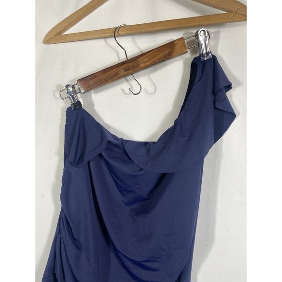 Swimsuit Bathing Suit Size 16 Navy Blue One Shoulder Slimming XL Womens NEW - Picture 3 of 8